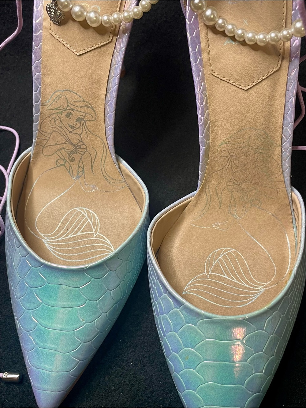 *RARE* Ariel Pastel Pointed Toe Heels with Mermaid Pearl Ankle Straps - Women - Picture 7 of 11